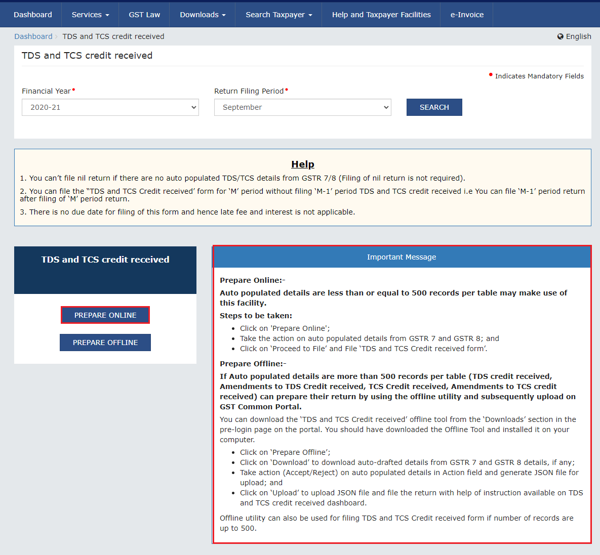 Filing GST form TDS and Credit received image 3