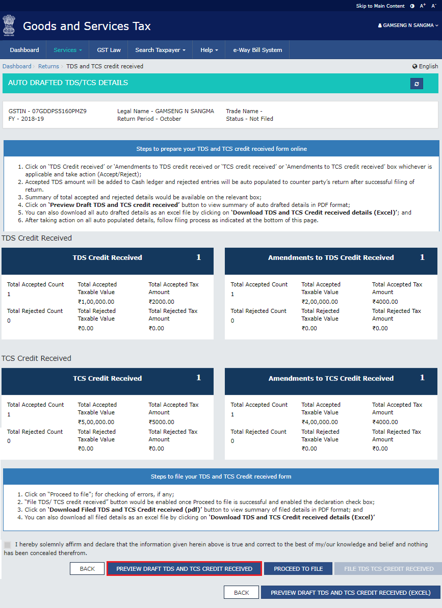 Filing GST form TDS and Credit received image 34