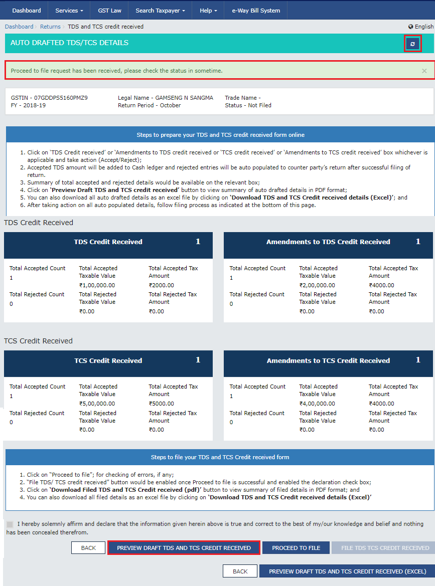 Filing GST form TDS and Credit received image 37