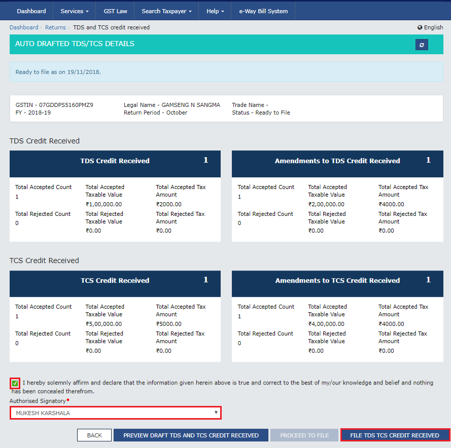 Filing GST form TDS and Credit received image 38