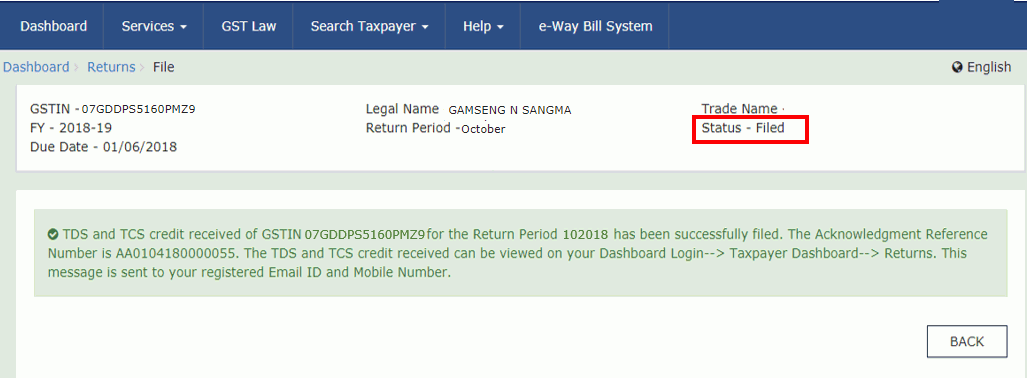 Filing GST form TDS and Credit received image 42