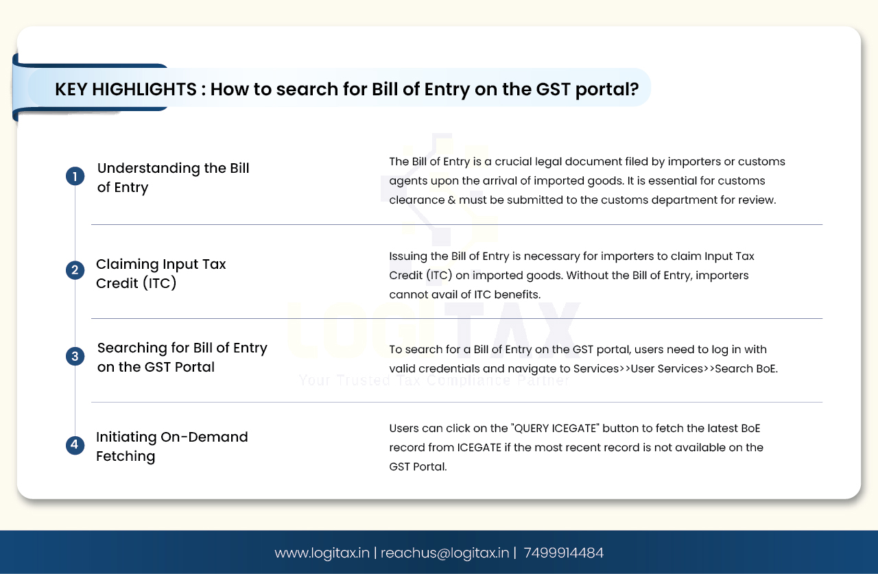 How to search for Bill of Entry on the GST portal?