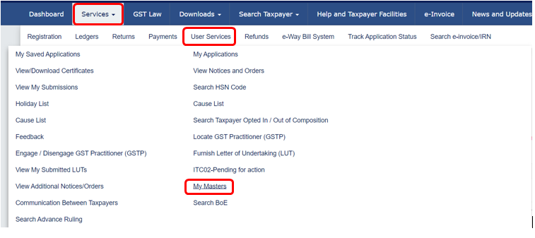 How to use the My masters option in GST login?