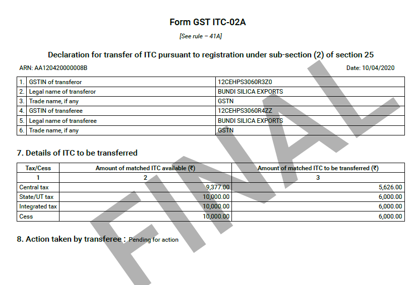 ITC 02A- How to transfer ITC to another GST registration?