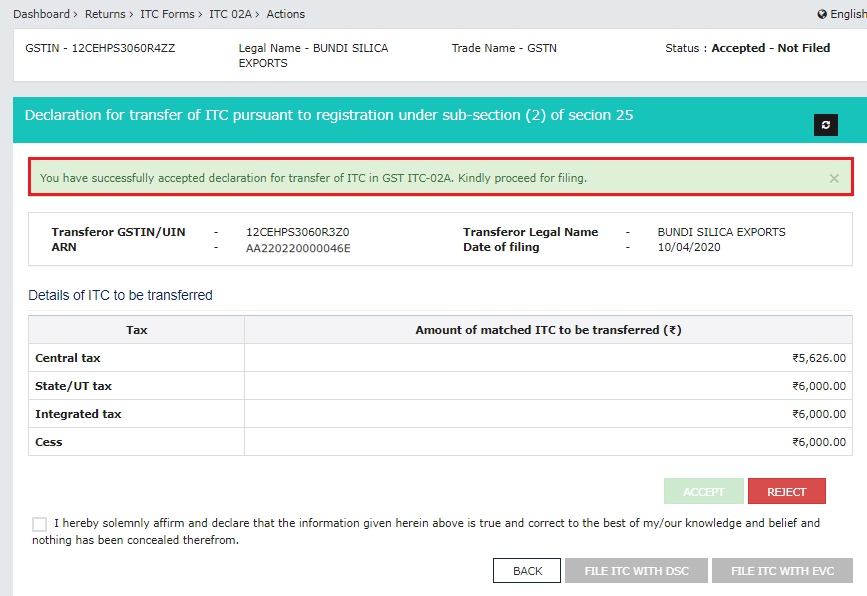 ITC 02A- How to transfer ITC to another GST registration?