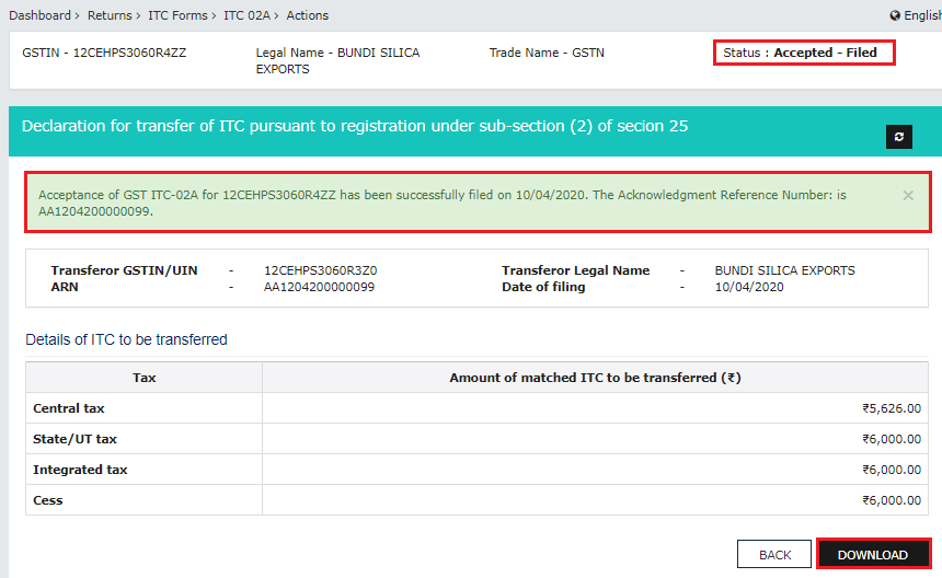 ITC 02A- How to transfer ITC to another GST registration?