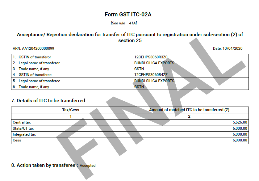 ITC 02A- How to transfer ITC to another GST registration?