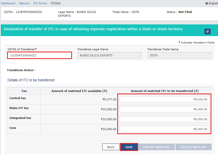 ITC 02A- How to transfer ITC to another GST registration?