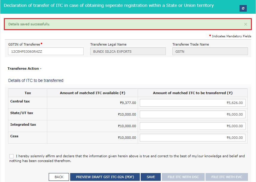 ITC 02A- How to transfer ITC to another GST registration?