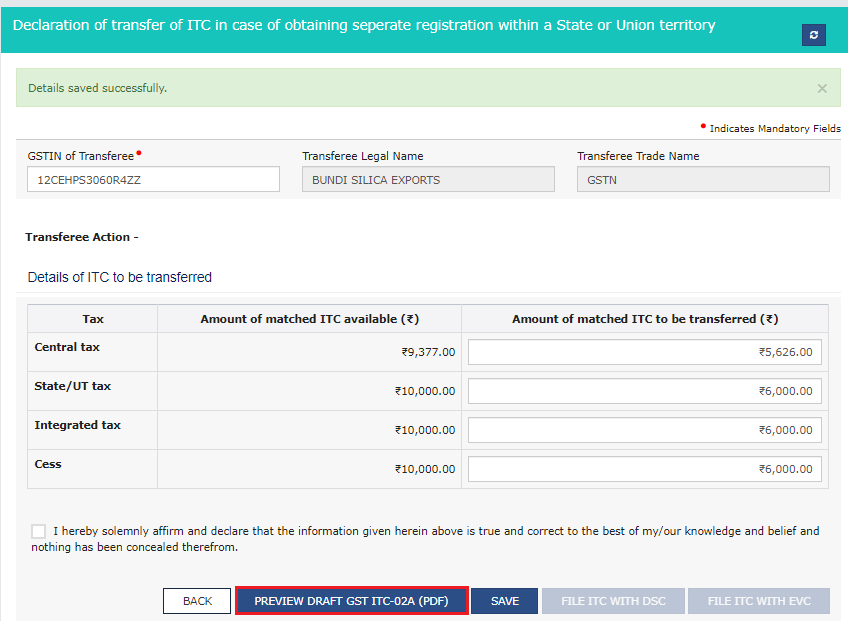 ITC 02A- How to transfer ITC to another GST registration?