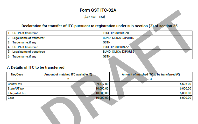 ITC 02A- How to transfer ITC to another GST registration?